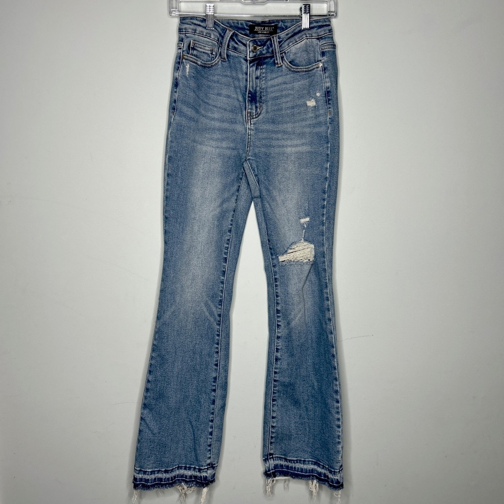 Judy Blue‎ Bootcut Distressed Jeans Blue Denim Button Fly Boho Womens 1/25